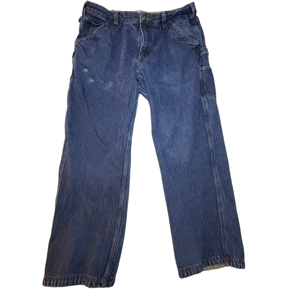 Duluth Trading Co Mens Carpenter Jeans 38x30 Straight Dark Blue Denim